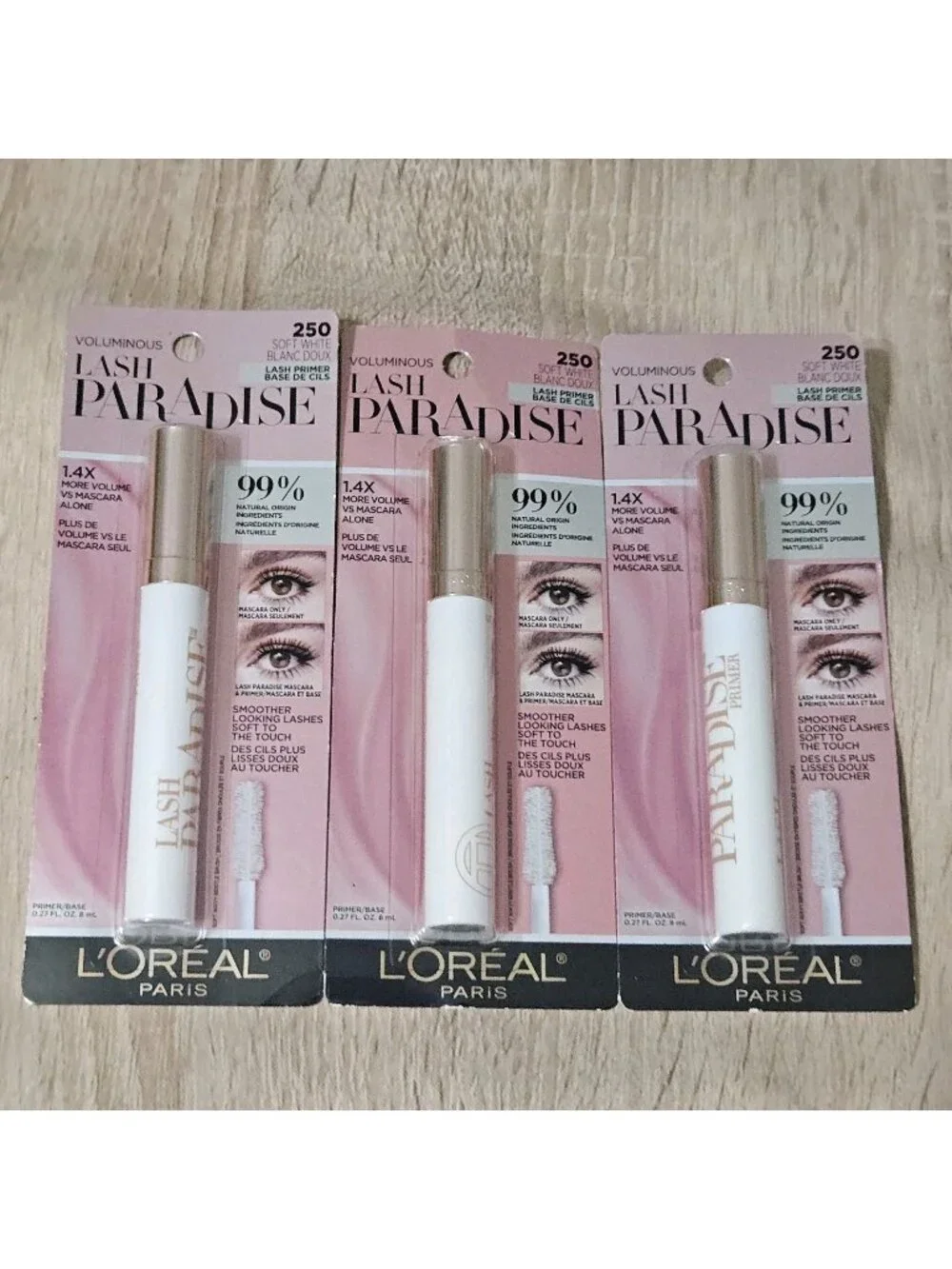 L'Oreal Voluminous LASH PARADISE Soft White #250 Mascara Primer/Base Lot Of 3